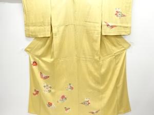 アンティーク　本場琉球紅型　椿に蝶模様単衣着物(材料)